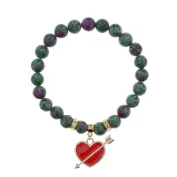 Браслет Сердце со стрелой (любовь) синт.кам. Цоизит 8мм BS-CR-1102