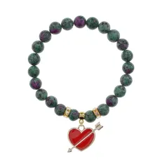 Браслет Сердце со стрелой (любовь) синт.кам. Цоизит 8мм BS-CR-1102