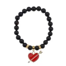 Браслет Сердце со стрелой (любовь) нат.кам. Черный агат 8мм BS-CR-1103