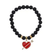 Браслет Сердце со стрелой (любовь) синт.кам. Шунгит 8мм BS-CR-1104
