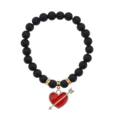 Браслет Сердце со стрелой (любовь) синт.кам. Шунгит 8мм BS-CR-1104