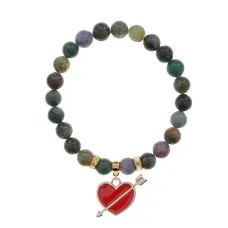 Браслет Сердце со стрелой (любовь) нат.кам. Яшма 8мм BS-CR-1105