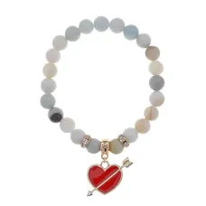Браслет Сердце со стрелой (любовь) нат.кам. Амазонит 8мм BS-CR-1106