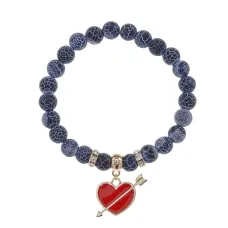 Браслет Сердце со стрелой (любовь) нат.кам. синий Африк. агат 8мм BS-CR-1107