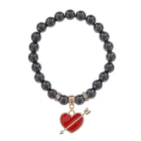 Браслет Сердце со стрелой (любовь) синт.кам. Гематит (не магнит.) 8мм BS-CR-1108