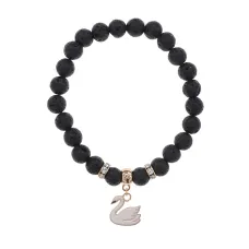 Браслет Лебедь (чистота, совершенство) нат.кам. Лава 8мм BS-CR-1179