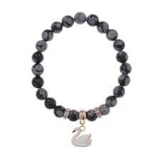 Браслет Лебедь (чистота, совершенство) нат.кам. Обсидиан 8мм BS-CR-1184