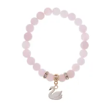 Браслет Лебедь (чистота, совершенство) нат.кам. Розовый кварц 8мм BS-CR-1185