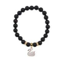 Браслет Лебедь (чистота, совершенство) нат.кам. Черный агат 8мм BS-CR-1193