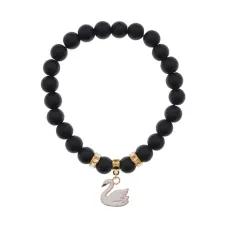 Браслет Лебедь (чистота, совершенство) синт.кам. Шунгит 8мм BS-CR-1194