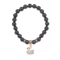 Браслет Лебедь (чистота, совершенство) синт.кам. Гематит (не магнит.) 8мм BS-CR-1198