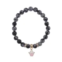 Браслет Корона (молодость и красота) нат.кам. Обсидиан 8мм BS-CR-1214