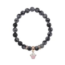 Браслет Корона (молодость и красота) нат.кам. Обсидиан 8мм BS-CR-1214