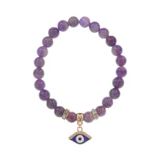Браслет Глаз (от сглаза и порчи) нат.кам. Аметист 8мм BS-CR-1233