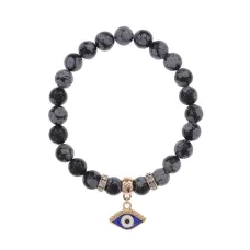 Браслет Глаз (от сглаза и порчи) нат.кам. Обсидиан 8мм BS-CR-1244