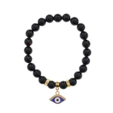 Браслет Глаз (от сглаза и порчи) нат.кам. Черный агат 8мм BS-CR-1253