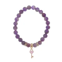 Браслет Ключ Сердце (счастье, любовь) нат.кам. Аметист 8мм BS-CR-1263