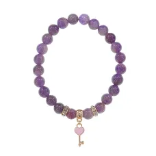 Браслет Ключ Сердце (счастье, любовь) нат.кам. Аметист 8мм BS-CR-1263
