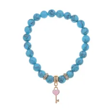 Браслет Ключ Сердце (счастье, любовь) синт.кам. Бирюза 8мм BS-CR-1265