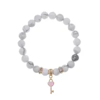 Браслет Ключ Сердце (счастье, любовь) нат.кам. Кахолонг 8мм BS-CR-1267