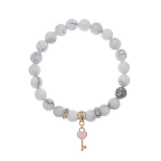 Браслет Ключ Сердце (счастье, любовь) нат.кам. Кахолонг 8мм BS-CR-1267