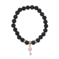 Браслет Ключ Сердце (счастье, любовь) нат.кам. Лава 8мм BS-CR-1269