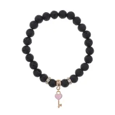 Браслет Ключ Сердце (счастье, любовь) нат.кам. Лава 8мм BS-CR-1269