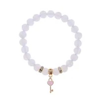 Браслет Ключ Сердце (счастье, любовь) синт.кам. Лунный камень 8мм BS-CR-1271