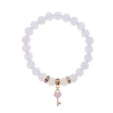 Браслет Ключ Сердце (счастье, любовь) синт.кам. Лунный камень 8мм BS-CR-1271