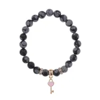 Браслет Ключ Сердце (счастье, любовь) нат.кам. Обсидиан 8мм BS-CR-1274