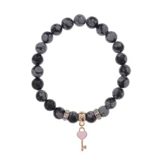Браслет Ключ Сердце (счастье, любовь) нат.кам. Обсидиан 8мм BS-CR-1274