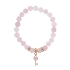 Браслет Ключ Сердце (счастье, любовь) нат.кам. Розовый кварц 8мм BS-CR-1275