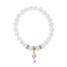 Браслет Ключ Сердце (счастье, любовь) синт.кам. Сахарный кварц 8мм BS-CR-1276