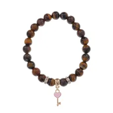 Браслет Ключ Сердце (счастье, любовь) нат.кам. Тигровый глаз 8мм BS-CR-1279