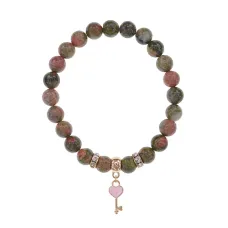 Браслет Ключ Сердце (счастье, любовь) нат.кам. Унакит 8мм BS-CR-1280