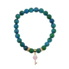 Браслет Ключ Сердце (Счастье, Любовь) синт.кам. Хризоколла 8мм BS-CR-1281