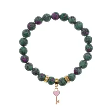 Браслет Ключ Сердце (счастье, любовь) синт.кам. Цоизит 8мм BS-CR-1282