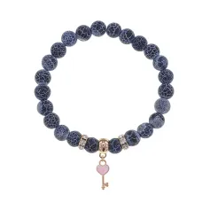 Браслет Ключ Сердце (счастье, любовь) нат.кам. синий Африк. агат 8мм BS-CR-1287