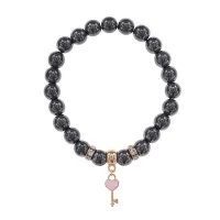 Браслет Ключ Сердце (счастье, любовь) синт.кам. Гематит (не магнит.) 8мм BS-CR-1288