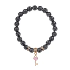 Браслет Ключ Сердце (счастье, любовь) синт.кам. Гематит (не магнит.) 8мм BS-CR-1288