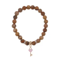 Браслет Ключ Сердце (счастье, любовь) нат.кам. Песочная яшма 8мм BS-CR-1290