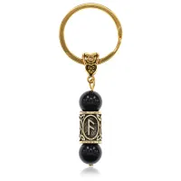 Брелок-амулет Ансуз, нат.камень Черный агат 10мм BKN2-47
