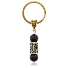 Брелок-амулет Ансуз, нат.камень Черный агат 10мм BKN2-47