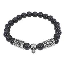 Рунический браслет Благосклонность судьбы, Черный агат 8мм BSRA-306