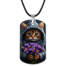 Кулон-жетон Котенок с букетом ZHA-0085