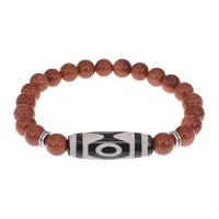 Браслет с 3-глазой бусиной Дзи и синт. камнем Коричневый авантюрин BSDS8-01-01