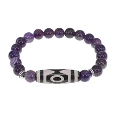 Браслет с 3-глазой бусиной Дзи и нат.камнем Аметист BSDS8-01-03