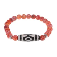 Браслет с 3-глазой бусиной Дзи и нат.камнем Африканский агат