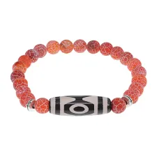 Браслет с 3-глазой бусиной Дзи и нат.камнем Африканский агат