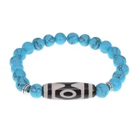 Браслет с 3-глазой бусиной Дзи и синт.камнем Бирюза BSDS8-01-05